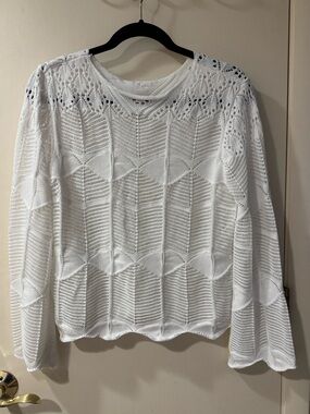 White Crochet Knit Long-Sleeve Top